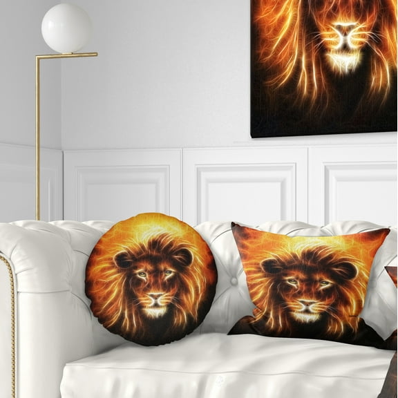 Designart Lion with Flame Mine - Animal Throw Pillow - 12x20