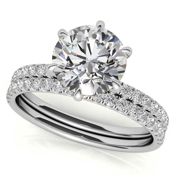 Auory 2 Carat Round Cut Moissanite Bridal Ring Set in 18k White Gold Plated Over Silver for Women