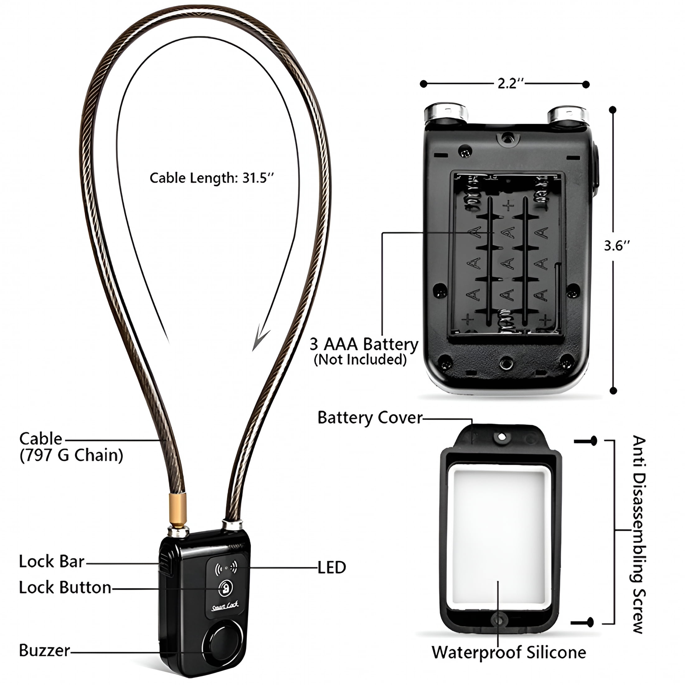 GJX 2026 New Smart Bike Lock/Bicycle Lock Bluetooth App Controlled Lock, Bike Alarm Lock 110Db, Steel Motorcycle Lock Anti Theft, Splash-Proof Bike Alarm Lock for Scooter/Stroller/Gate