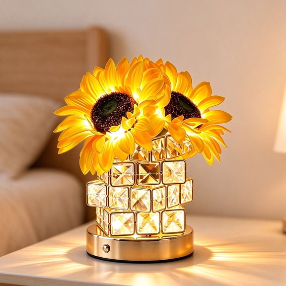 Sunflower Lamp Rechargeable Table Lamp, Cordless Touch Night Light with 3 Colors Stepless Dimming, Small LED Flower Desk Lamp for Bedroom Home Decor Gift