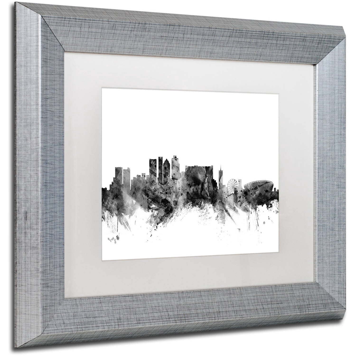 Trademark Fine Art "Cape Town S Africa Skyline B&W" Canvas Art by Michael Tompsett, White Matte, Silver Frame