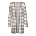 thumbnail image 3 of BODOAO Women's Casual Lightweight Cardigan Long Sleeve Open Front with Pockets Soft Open Front Cardigan Solid Color Outwear Plaid Print Cardigan Loose Midi Coat Outerwear for Home Holiday Beige L, 3 of 5