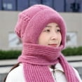 thumbnail image 4 of Casual Women Warm Windproof Knitted Ear Protection Cap Neck Warmer Integrated Cap Scarf Beanie Hat Scarf WINE RED, 4 of 8