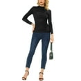 thumbnail image 2 of INSPIRE CHIC Women's Ruched Top Mock Neck Long Sleeve Knit Blouse Black S, 2 of 5