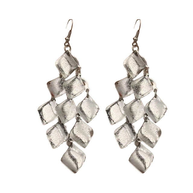 yingyy 2 Pieces Glitter Earrings Exquisite Multilayer Ear Dangle with Tassels Electroplating Fashion Accessory Valentines Day Silver 1Set