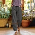 thumbnail image 5 of MLCDZ Women's Linen Splice Lace Pants Drawstring Lightweight Leisure Loose Elastic Waist Petite Summer Beachwear, 5 of 8