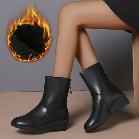 

NEGJ Ladies Leather Embroidered Pointed Toe Heel Fashion Short Boots