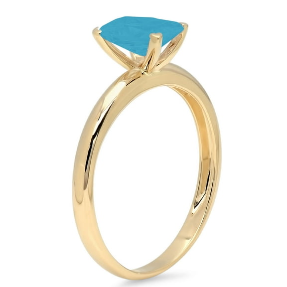 1 ct Emerald Cut Simulated Turquoise Solitaire Engagement Ring for Women in 18K Yellow Gold