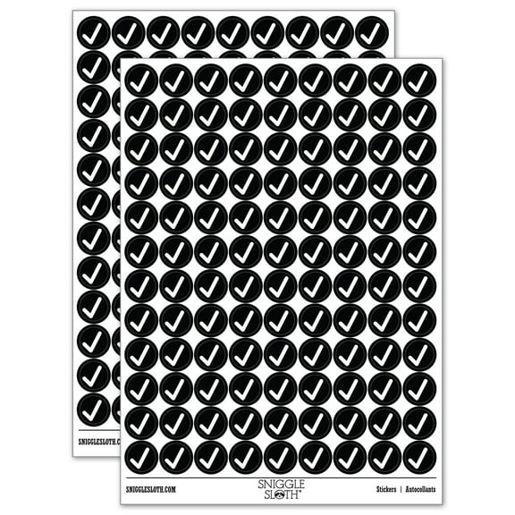 Check Mark Symbol 200 Round Stickers - Black - Gloss Finish - 0.50" Size