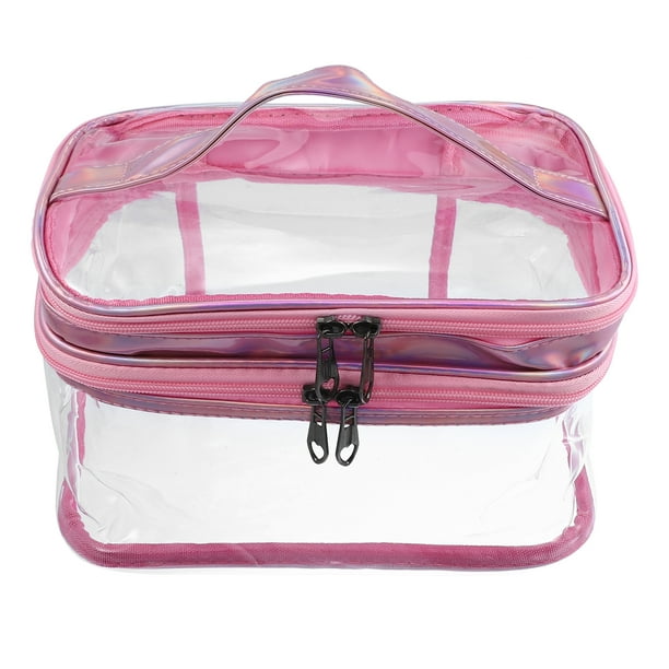 Bolsa de maquillaje de doble capa Unique Bargains rosa 23x17x16cm