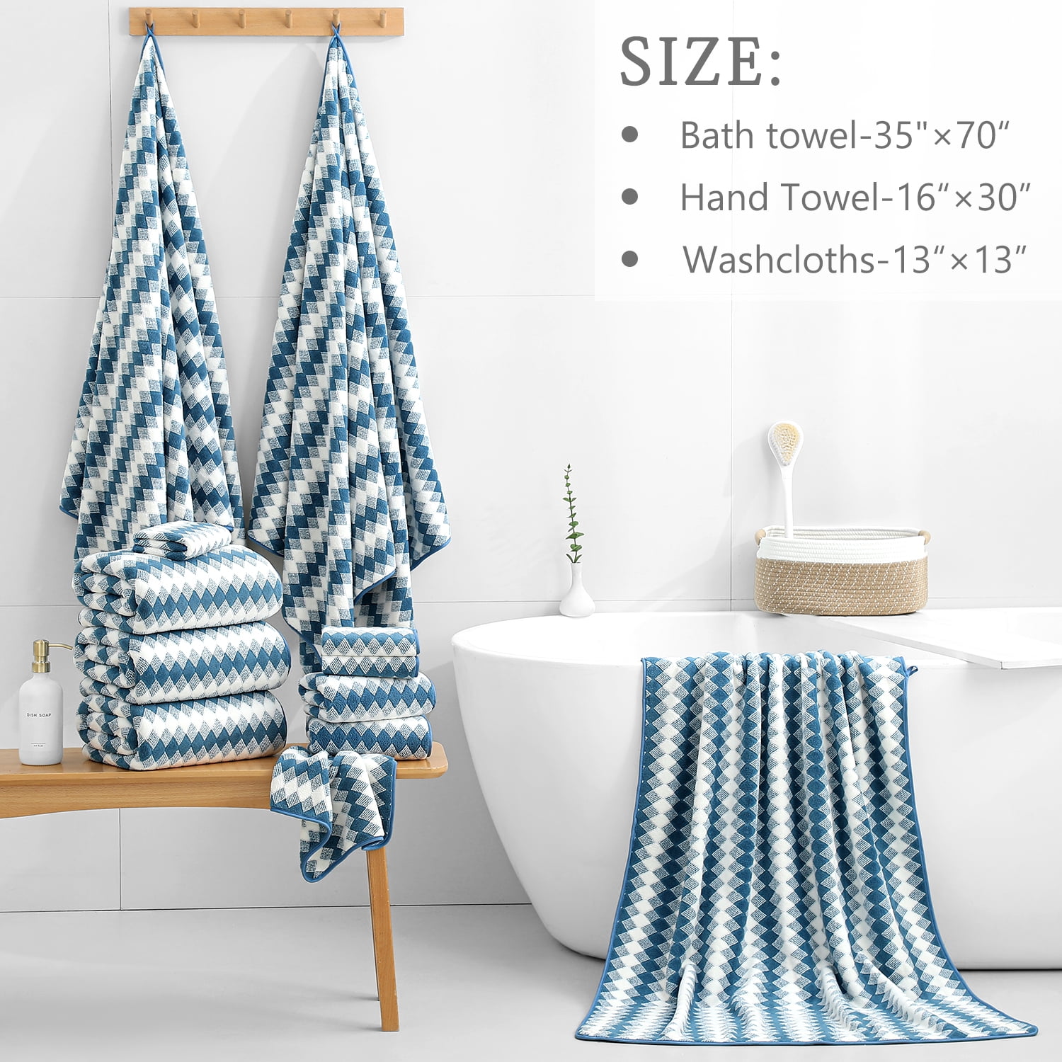 Smuge Extra Large Bath Towel Sets of 8, 2 Large Bath Towels Oversized, 2 Hand Towels, 4 Washcloths, Soft Microfiber, Quick Dry, Highly Absorbent Bath Towels for Bathroom Kitchen Spa(Blueberry Color)