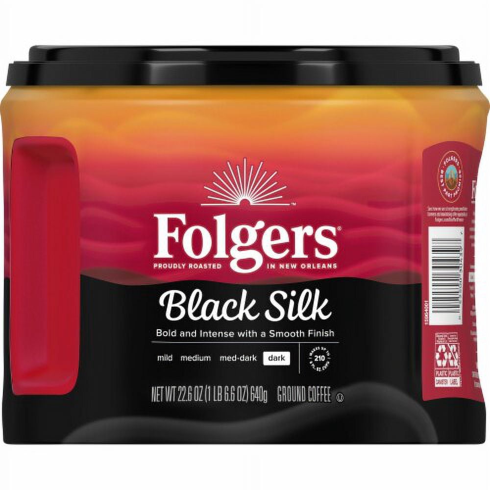 Folgers Black Silk Dark Roast Ground Coffee, 22.6 Ounce Canister