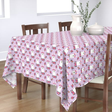 

Cotton Sateen Tablecloth 70 x 120 - Floral Llama Vintage Purple Alpaca Flowers Trendy Spring Boho Festive Girly Nursery Print Custom Table Linens by Spoonflower