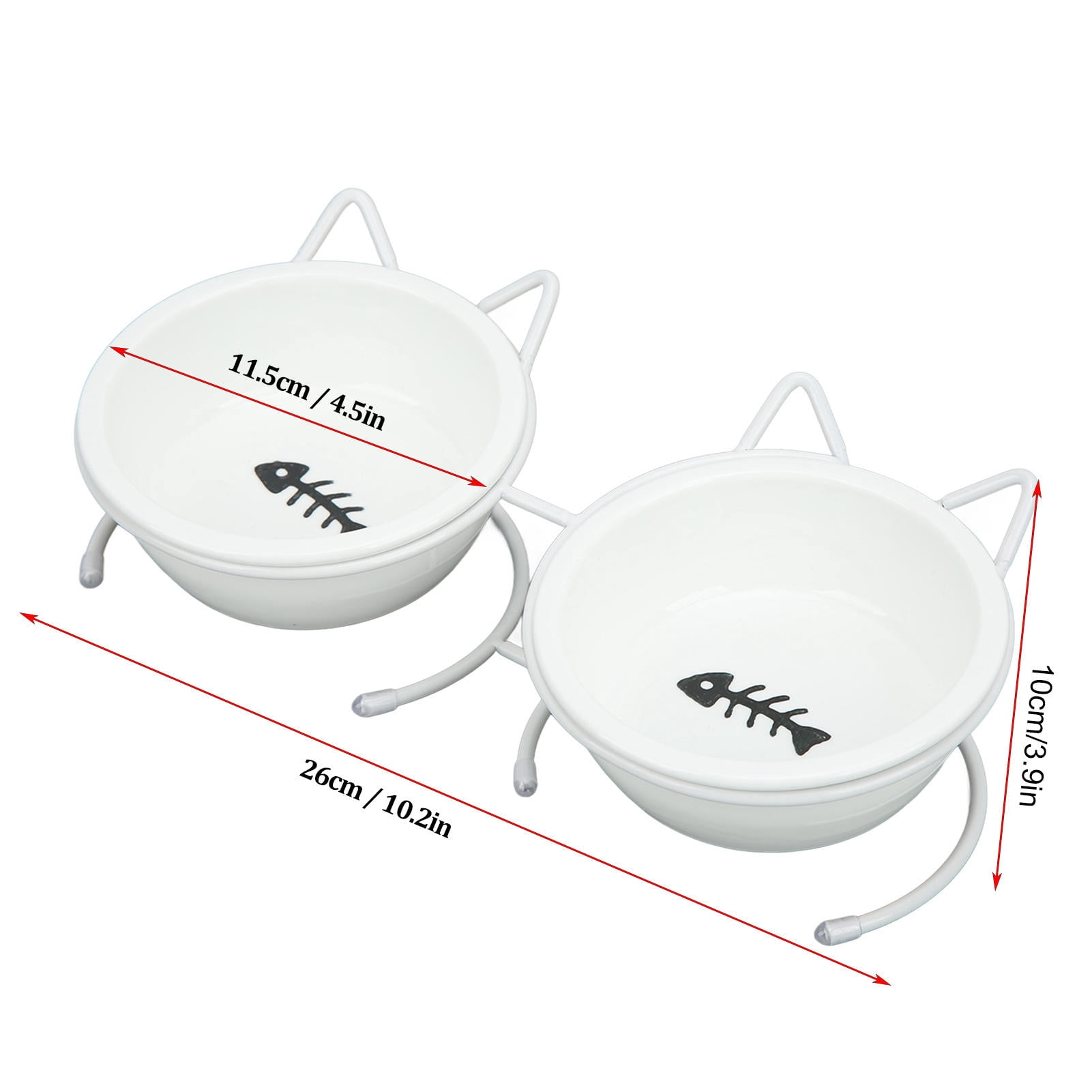BOKYAN Double Ceramic Cat & Dog Bowl Set with Raised Metal Stand, 15° Tilt, Non‑Slip Feet, Easy Clean, Dishwasher Safe