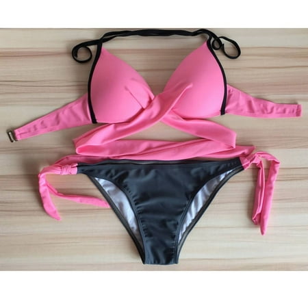 Ploknplq Women s Two-piece Swimsuit Bikini Padded Swimsuit Push-up Swimwear Set Bathing Women Bra Swimwears Tankinis Set Summer Swimwear Pink S