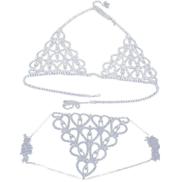 New Crystal Body Chain Bikini Set Rhinestone Bra Chain Suit Beach Underwear Body Jewelry