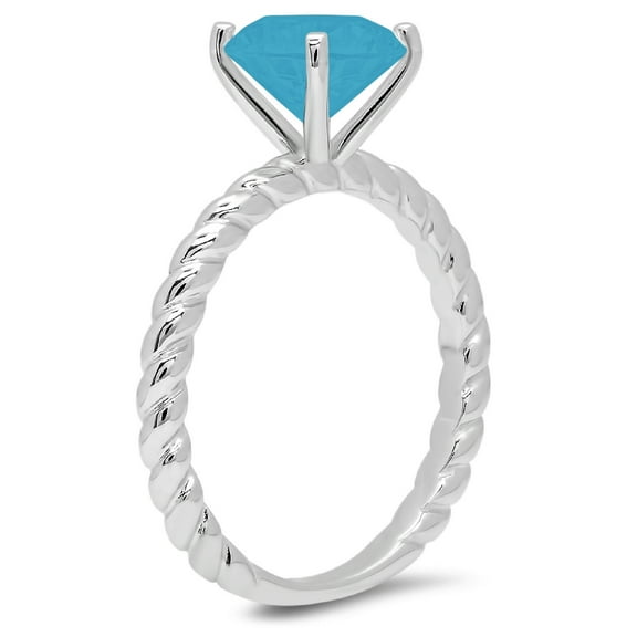 2 ct Round Cut Simulated Turquoise Solitaire Engagement Ring for Women in 18K White Gold