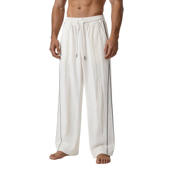 LODIENY Mens Track Pants Straight Leg Active Streetwear Elastic Waist Sweatpants Lightweight Relaxed Fit Trousers with Pockets White XXL