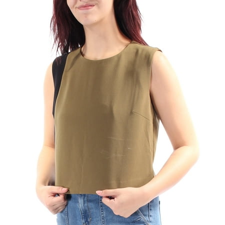 - BAR III Womens Green Slitted Color Block Sleeveless Jewel Neck Top Size: M