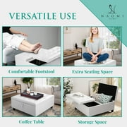 Ciara 35-Inch Air Leather Tufted Upholstered Lift-Top Ottoman Bench, Large Square Storage Coffee Table for Living Room, Toy Box, Footrest Stool, White Ottoman with Spacious Interior Compartment- White
