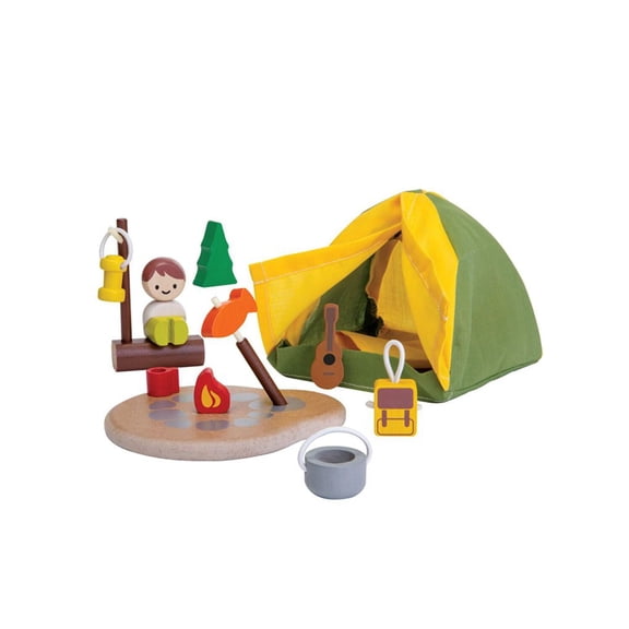 PlanToys® Wooden Camping Play Set | Montessori Imaginative, Role Play and Social Skill Development Activity | Eco Friendly Open Ended Adventure Toy Set