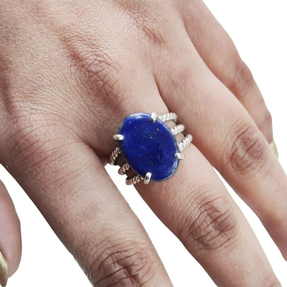 Natural Lapis Lazuli Ring, Afghani Lapis Lazuli Ring, May Birthstone, 3 Twisted Band, 925 Sterling Silver, Womens Ring, Christmas, Thanksgiving, Handmade, Statement Jewelry, Natural Gemstone Ring