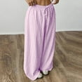 thumbnail image 4 of Womens Striped Pants Color Block Drawstring Pleated High Waist Trousers Loose Fit Casual Wide Leg Comfy Lounge Pants Pink M, 4 of 7
