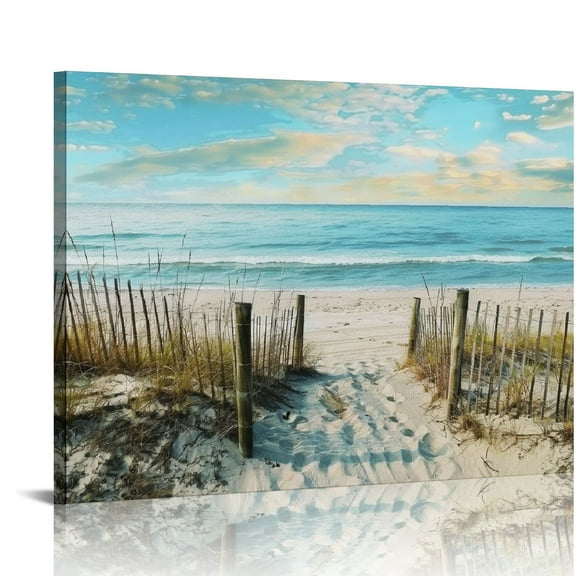 Orinice Small Beach Scene Bathroom Wall Art Beach Path Coastal Canvas Wall Decor Blue Sea Bedroom Ocean Pictures Prints Wall Decorations Seascape Office Kitchen 20x16in