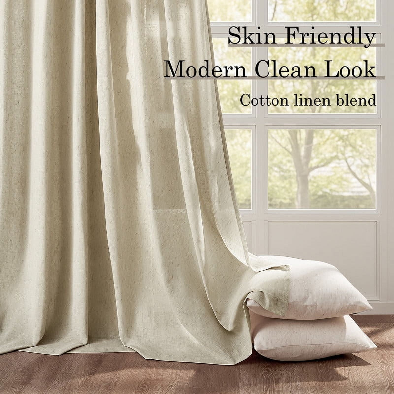 Topfinel Linen Curtains 84 Inch Long for Living Room,Back Tab Light Filtering Drape with Hooks,Semi Sheer Lightweight Curtains for Bedroom,Set of 2