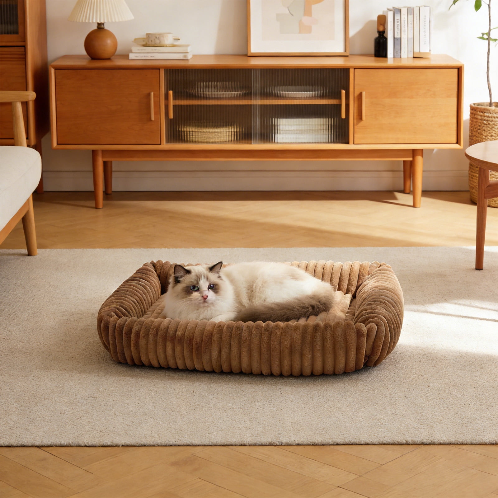 Orthopedic Dog Bed Plush Pet Sofa Bed Warm Crate Pad, Cozy Dog Cat Bed for Small Medium Large Dogs, Thick Cushion Washable Kennel Mat Non Slip Sleeping Bed Durable Comfort