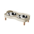 thumbnail image 2 of Comedero elevado para gatos con 2 cuencos de acero inoxidable, suministros para mascotas, resistente a salpicaduras, juego de comedero y bebedero para Beige Blanco, 2 of 9