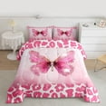 thumbnail image 2 of Manfei Cheetah Pattern Bedding Comforter Set,Leopard Print Kawaii Butterfly Twin Comforter Sets,Pink White Bedding Set For Girls Kids,Luxury Bedroom Decor Reversible,2-Piece, 2 of 8