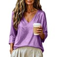 thumbnail image 6 of YuXingFu Women's Tops, Tees & Blouses V-Neck Pleated Ruffle Hem for Casual Purple XXL, 6 of 9