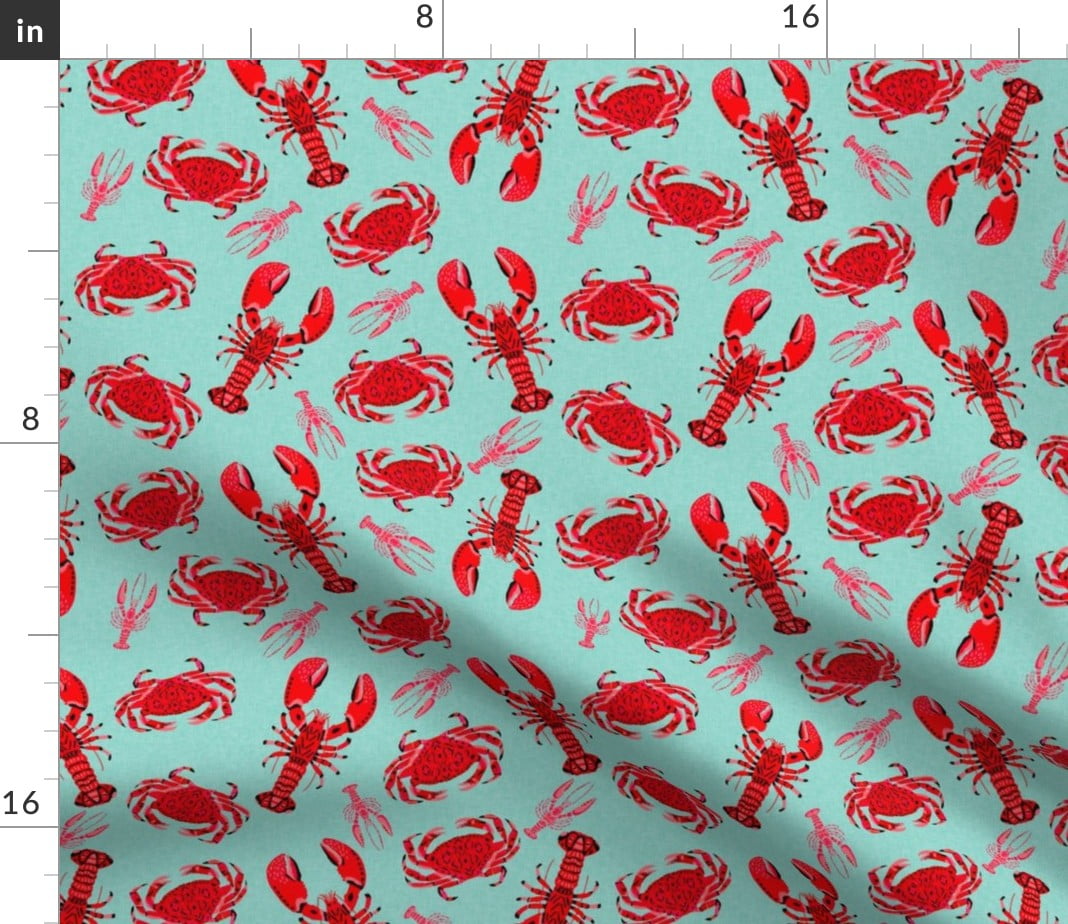 Spoonflower Fabric Crab Lobsters Mint Crabs Ocean Nautical Preppy