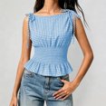 thumbnail image 2 of Bibifish Womens Tank Tops Gingham Print Tie Shoulder Sleeveless Camisole Smocked Waist Peplum Summer Casual Tops, 2 of 5