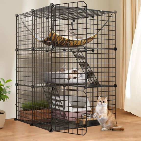 LINJH Cat Cage Indoor Cat DIY Cat Enclosures Metal Playpen 3 Tiers Kennels Pet Crate