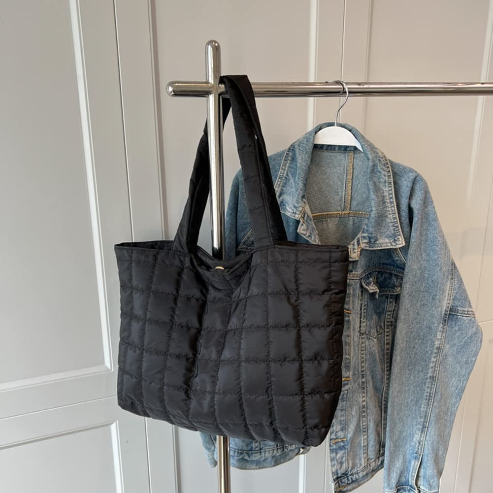 CoCopeaunt Quilted Tote Bags for Women Lightweight Puffer Padding Shoulder Bag Large Nylon Tote Handbag Zipper Closure