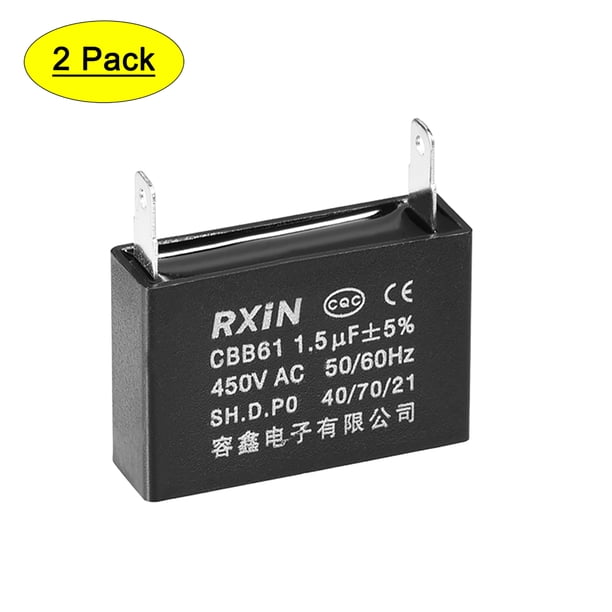 Uxcell 36.5x11x24.5mm 1.5uF 450V CA Capacitor de arranque para ventilador de techo CBB61 2 paquetes