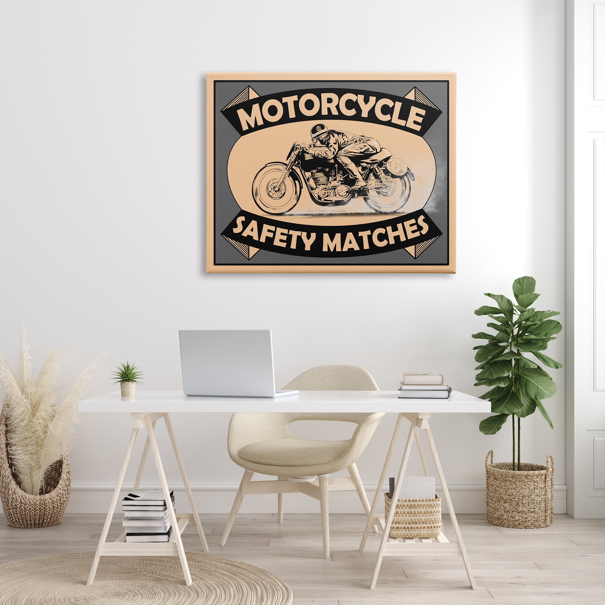 Stupell Industries Motorcycle Safety Matches Grey Tan Bike Rider, 36 x 48, Designed by Mark Rogan