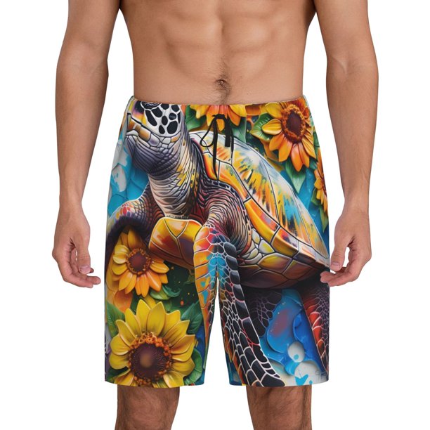 Fotbe Sunflower Turtle Pantalones Cortos de Pijama para Hombre, Ropa de Dormir, Pantalones de Pijama Cortos para Hombre-Medium