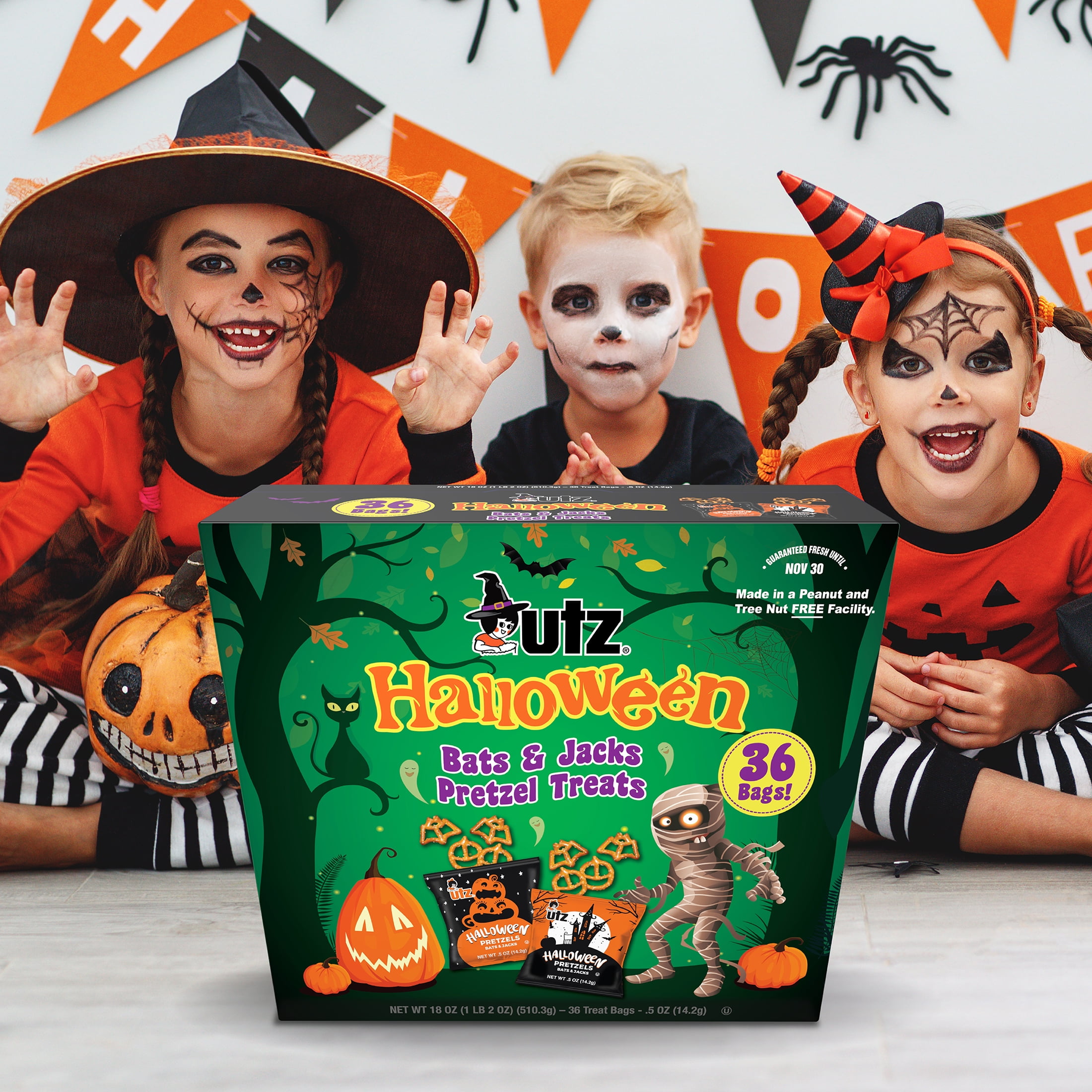 Utz Halloween Bats and Jacks Pretzel Treats, 0.5 oz, 36 Count