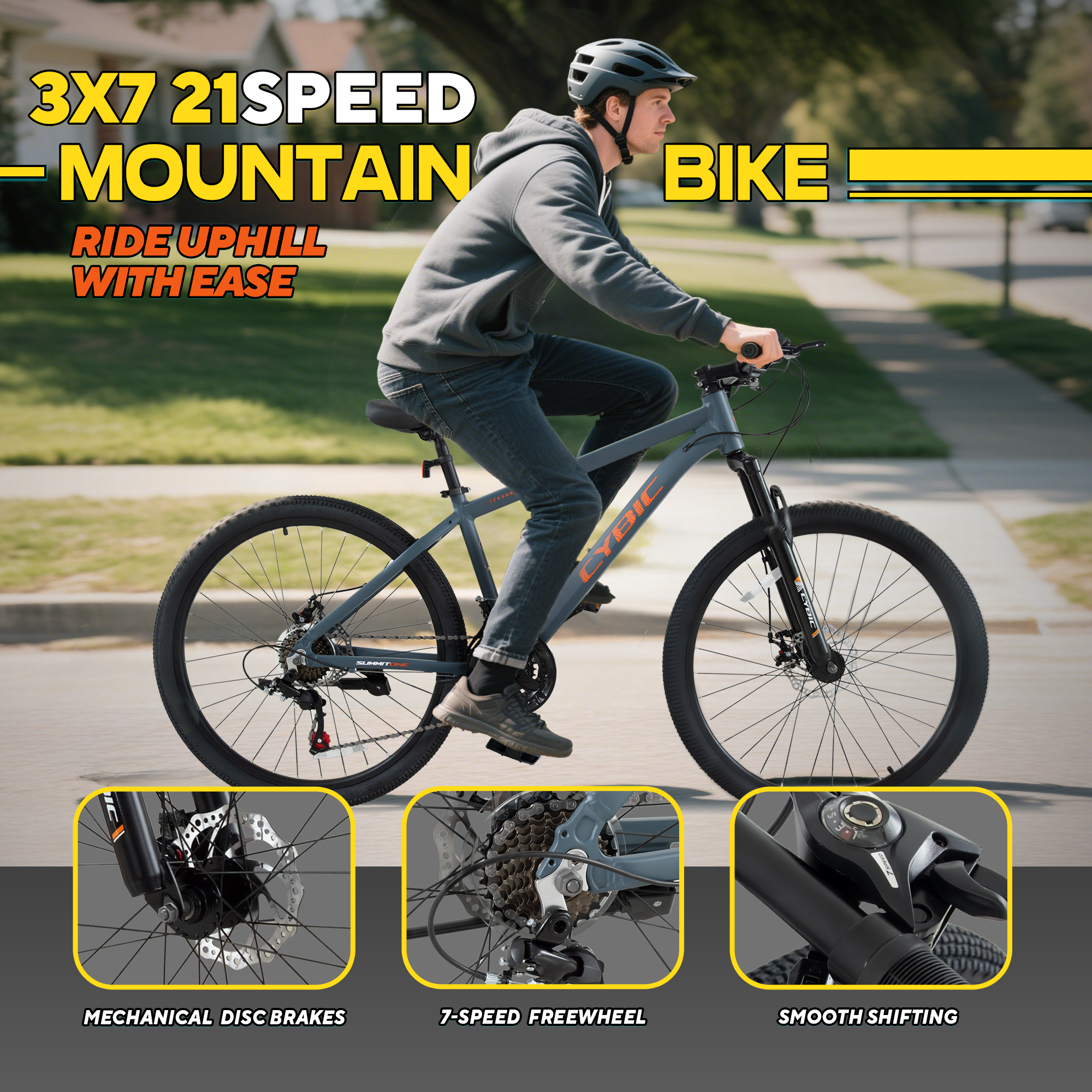 Cybic Mountain Bike 26 inch, 21-Speed Adult MTB with Aluminum Frame, Front Suspension and Disc Brakes bicycle, for Men & Women