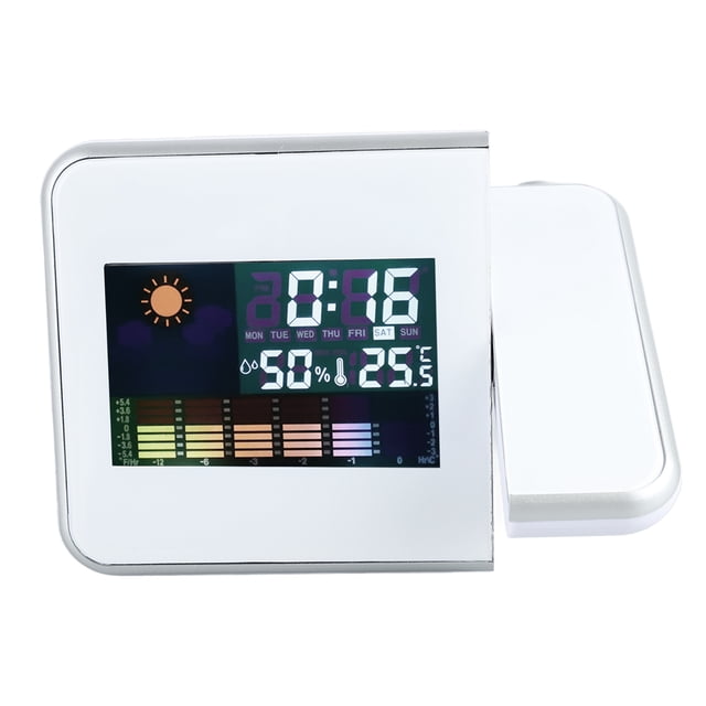 Réveil de Chevet Projecteur, Rotation à 180 Degrés Réveil Électronique Silencieux Température Humidité Multifonction pour Chambre