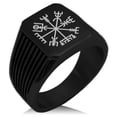 thumbnail image 1 of Stainless Steel Vegvisir Viking Compass Needle Stripe Pattern Biker Style Polished Ring, 1 of 1