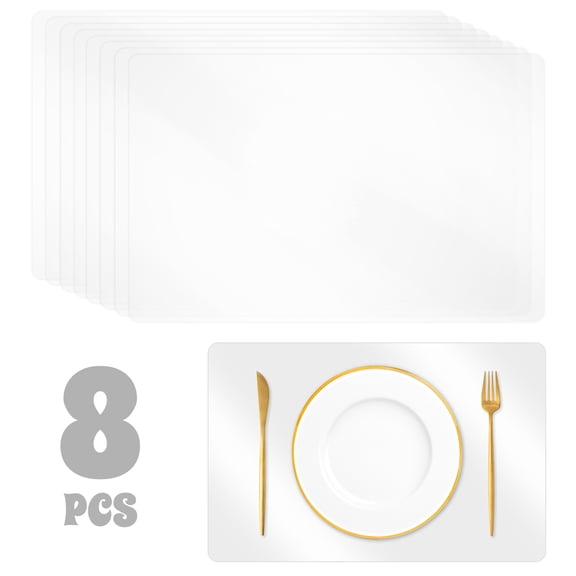 8 Pack Clear Plastic Placemats, 17"x11" Washable Place Mats, Heat Resistant Wipeable PP Table Protector for Home Kitchen Dining Outdoor Painting