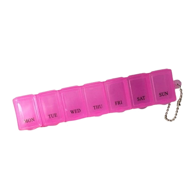 Pastillero rosa con 7 compartimentos para medicamentos diarios, organizador mensual de pastillas, estuche dispensador