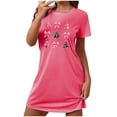 thumbnail image 4 of Sakmal Grande Taille Moomoo Chemises de Nuit pour Femmes Robe de Nuit de Noël Rose Ludique comme un Nuage Imprimé d'Arbres de Noël Courte Col Rond Manches Courtes Chemises de Nuit P-2TG, 4 of 4