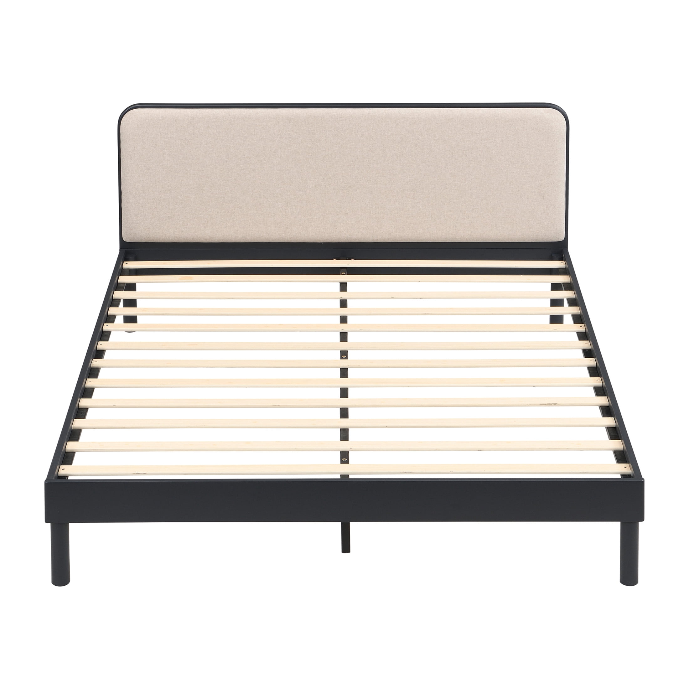 Christopher Knight Home Queen Bamboo Platform Bed Frame with Upholstered Headboard, Black