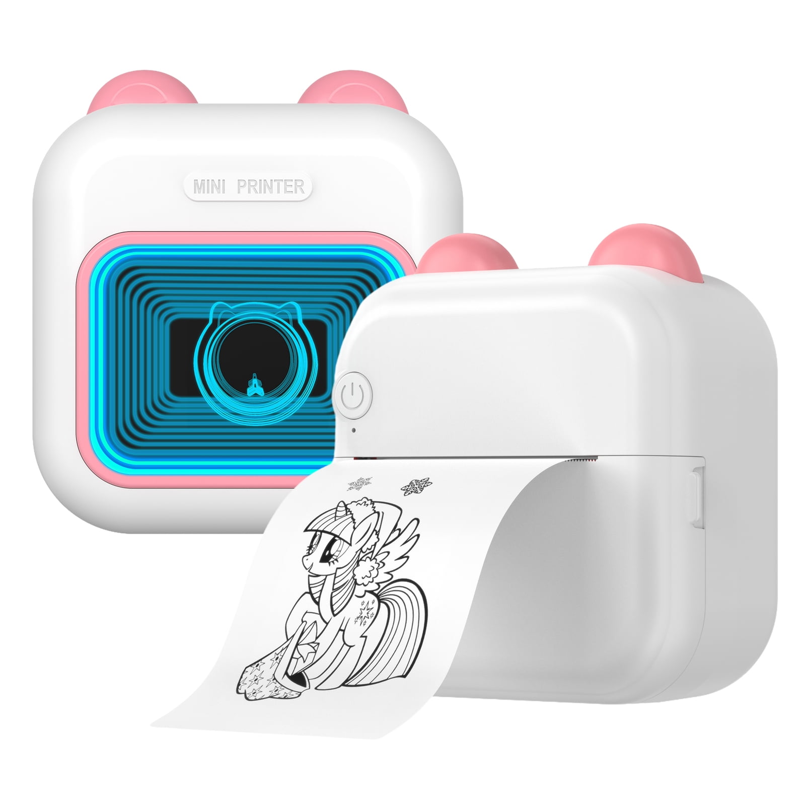 Mini Pocket Thermal Instant Photo Printer 7-Color LED Light Label Maker Machine BT Wireless Connect Compatible with Android or iOS APP Support Receipt Label Memo Sticker Notes Lists Scrapbook DIY