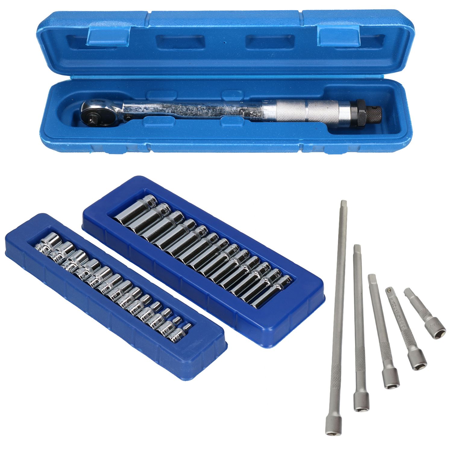 1/4" Drive Click Torque Wrench 5 25 Nm With Metric Sockets + 5pc